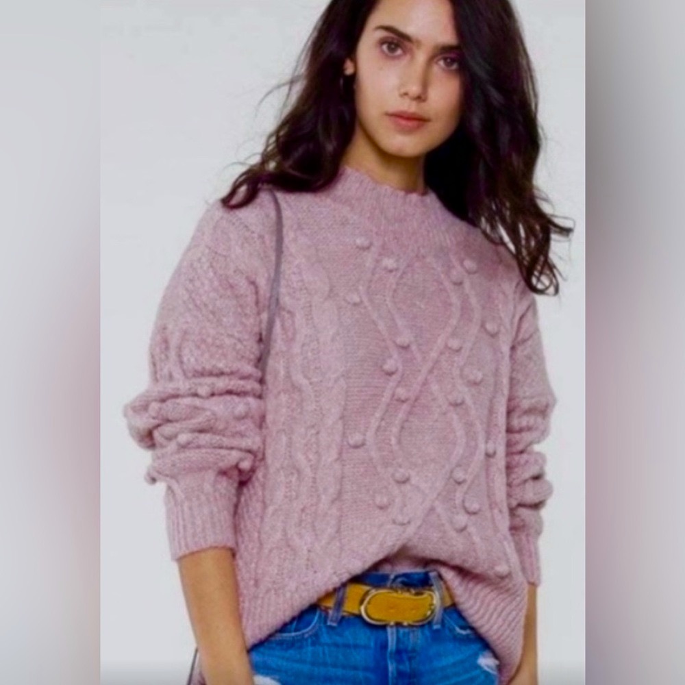 Heartloom mock neck pullover sweater bobble knit Rib Details lavender pink Sz. S